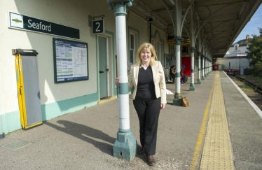 Maria Caulfield at Seaford railway station